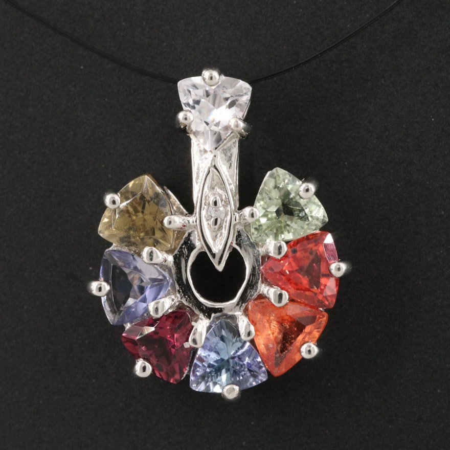 Sterling Silver Tourmaline, Sapphire and Garnet Pendant