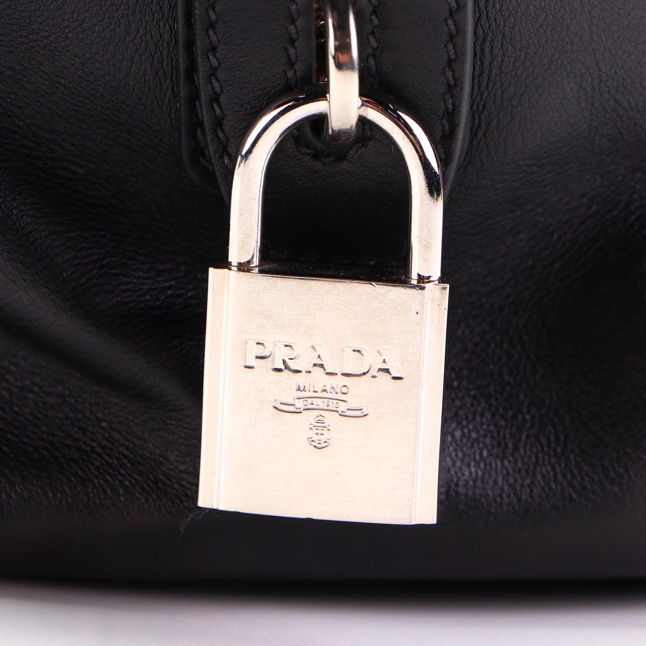 Prada Large Zippered Tote Bag in Black Calfskin Leather