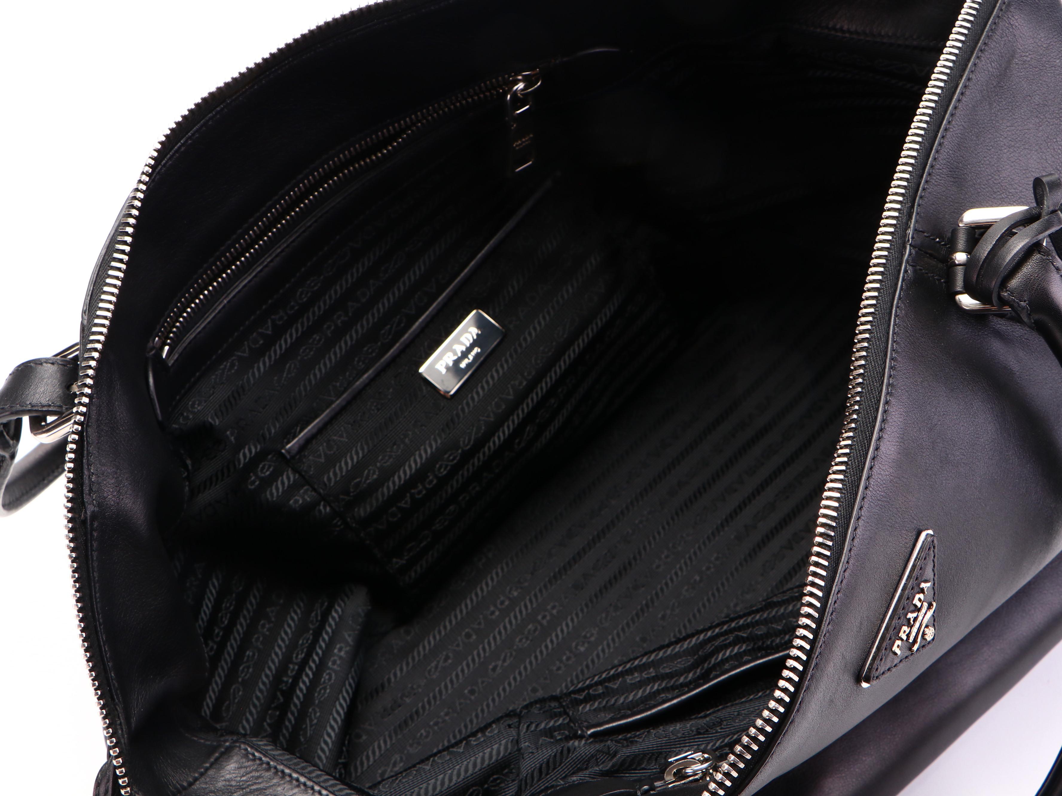 Prada Large Zippered Tote Bag in Black Calfskin Leather