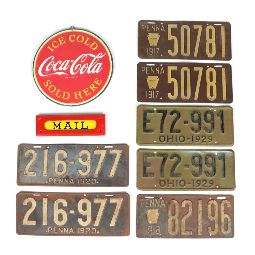 Early Pennsylvania and Ohio License Plates, Hanging Soda and Mail Signs