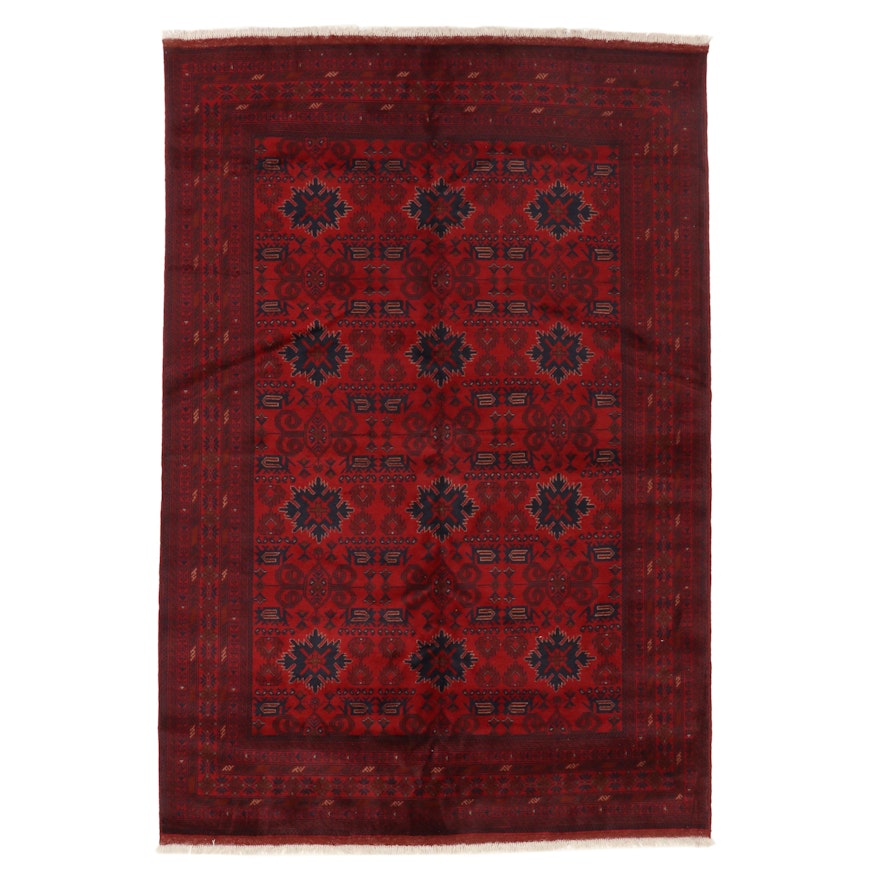 6'8 x 10' Hand-Knotted Afghan Turkmen Area Rug