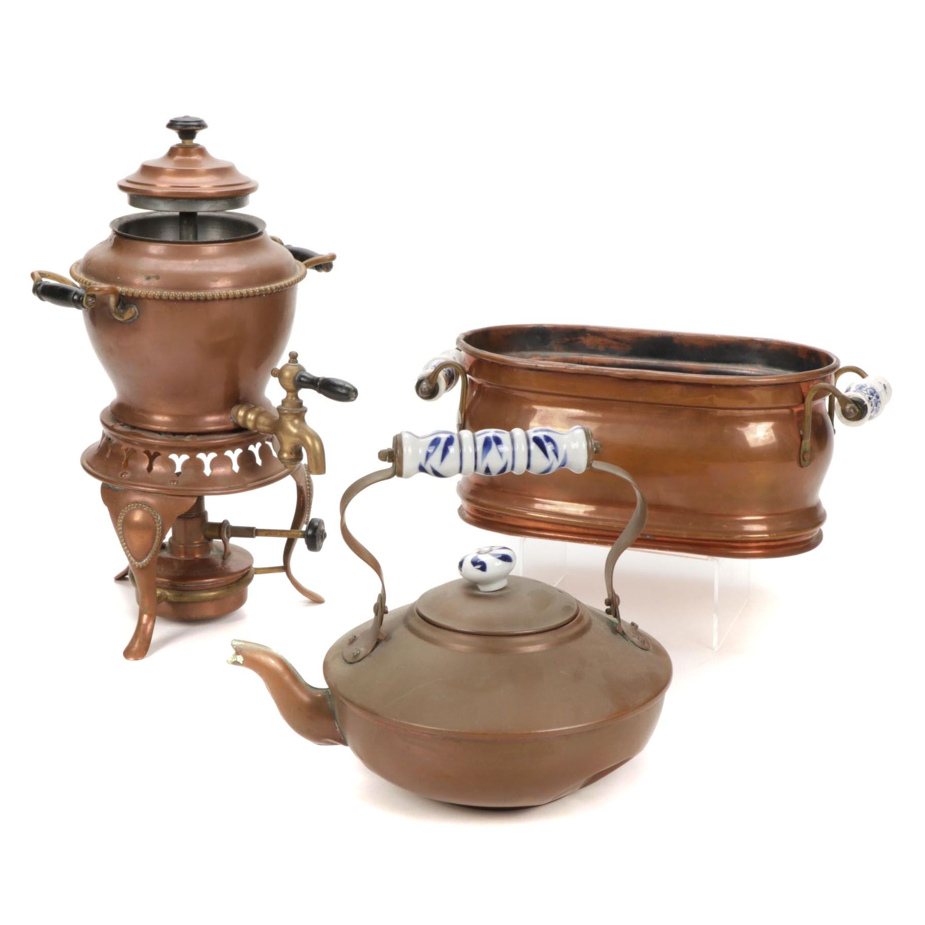 Sternau Coffee Samovar and Other Copper and Delftware, Early/Mid 20th C.
