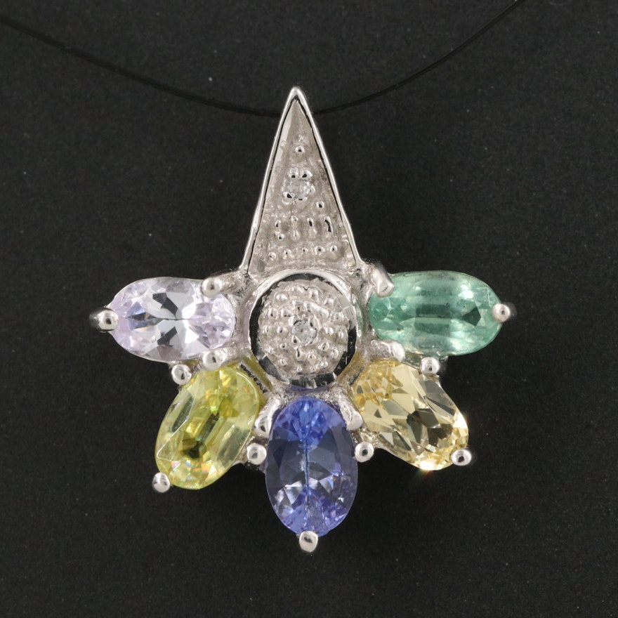 Sterling Silver Tanzanite, Tourmaline and Andalusite Pendant