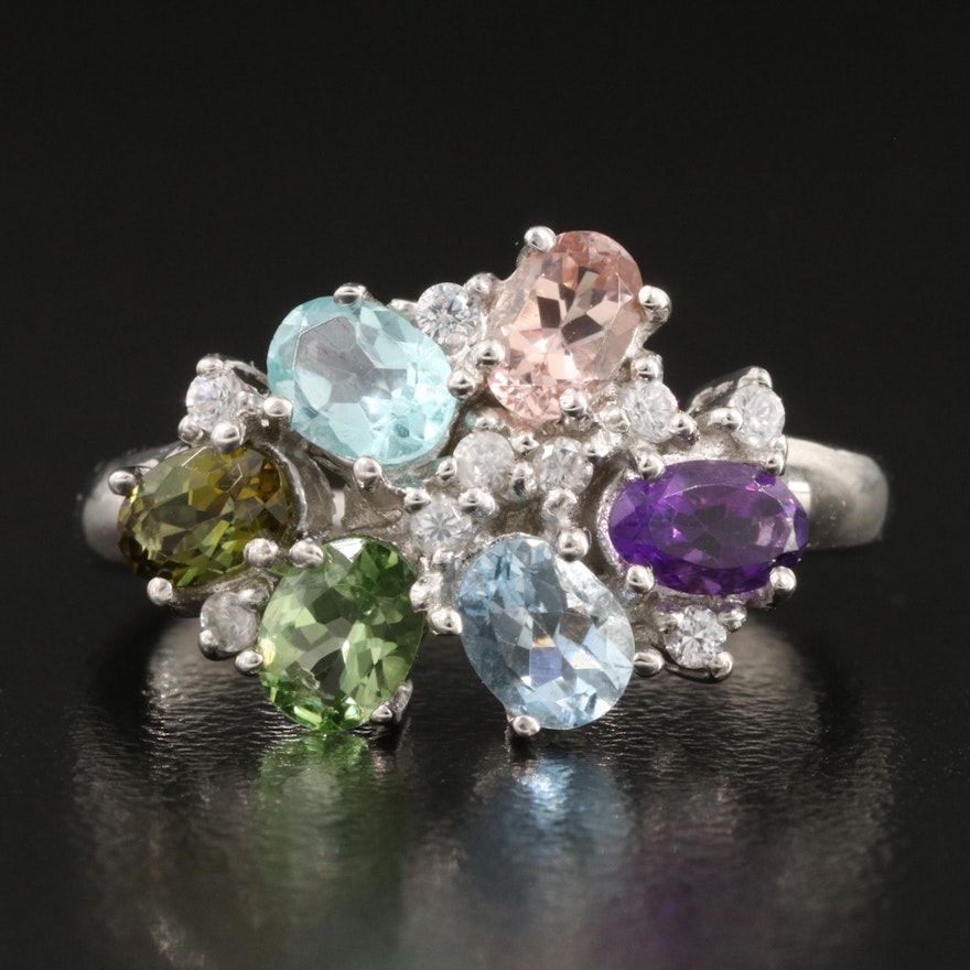 Sterling Silver Tourmaline, Amethyst and Zircon Ring