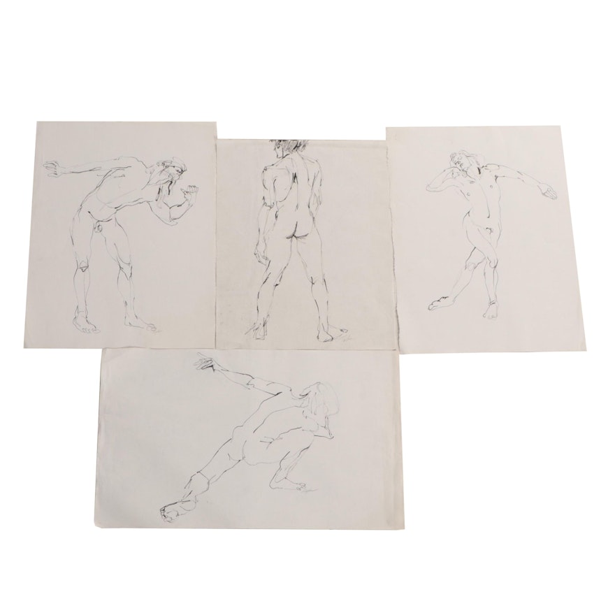 John Tuska Figural Nude Ink Drawings, Late 20th Century