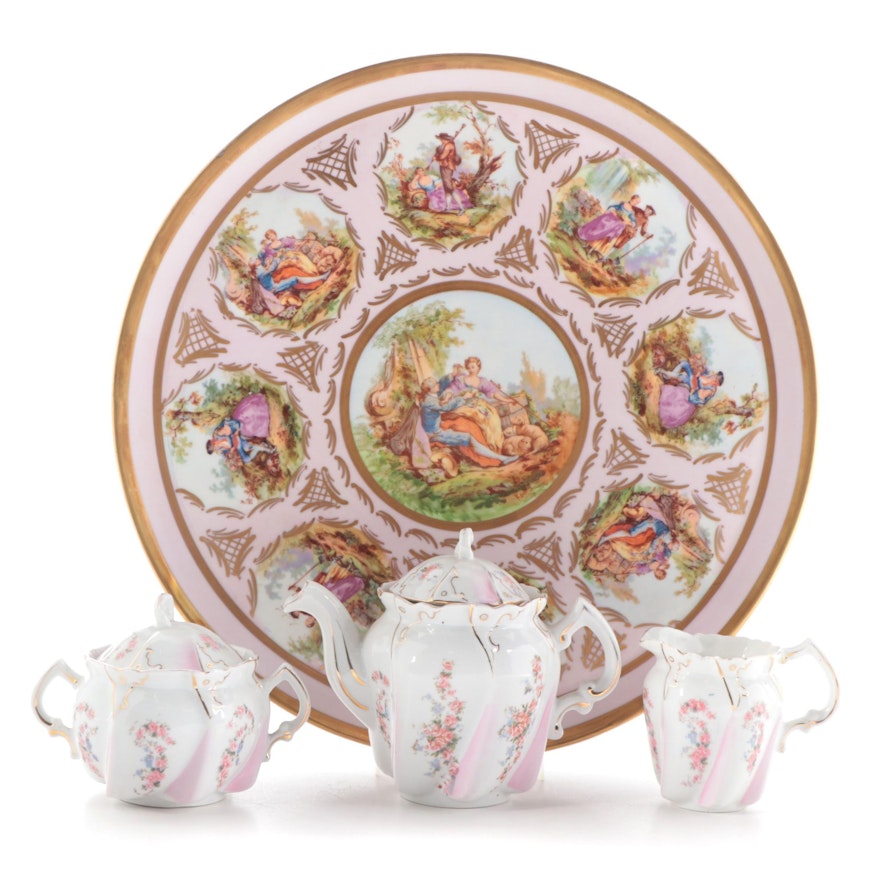 Royal Vienna Style Porcelain Tray with Other  Pink Floral Tea Set