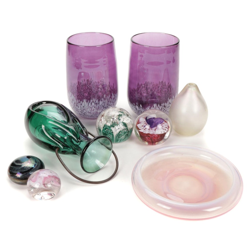 Murano Style and Other Blown Glass Vases, Paperweights, and More