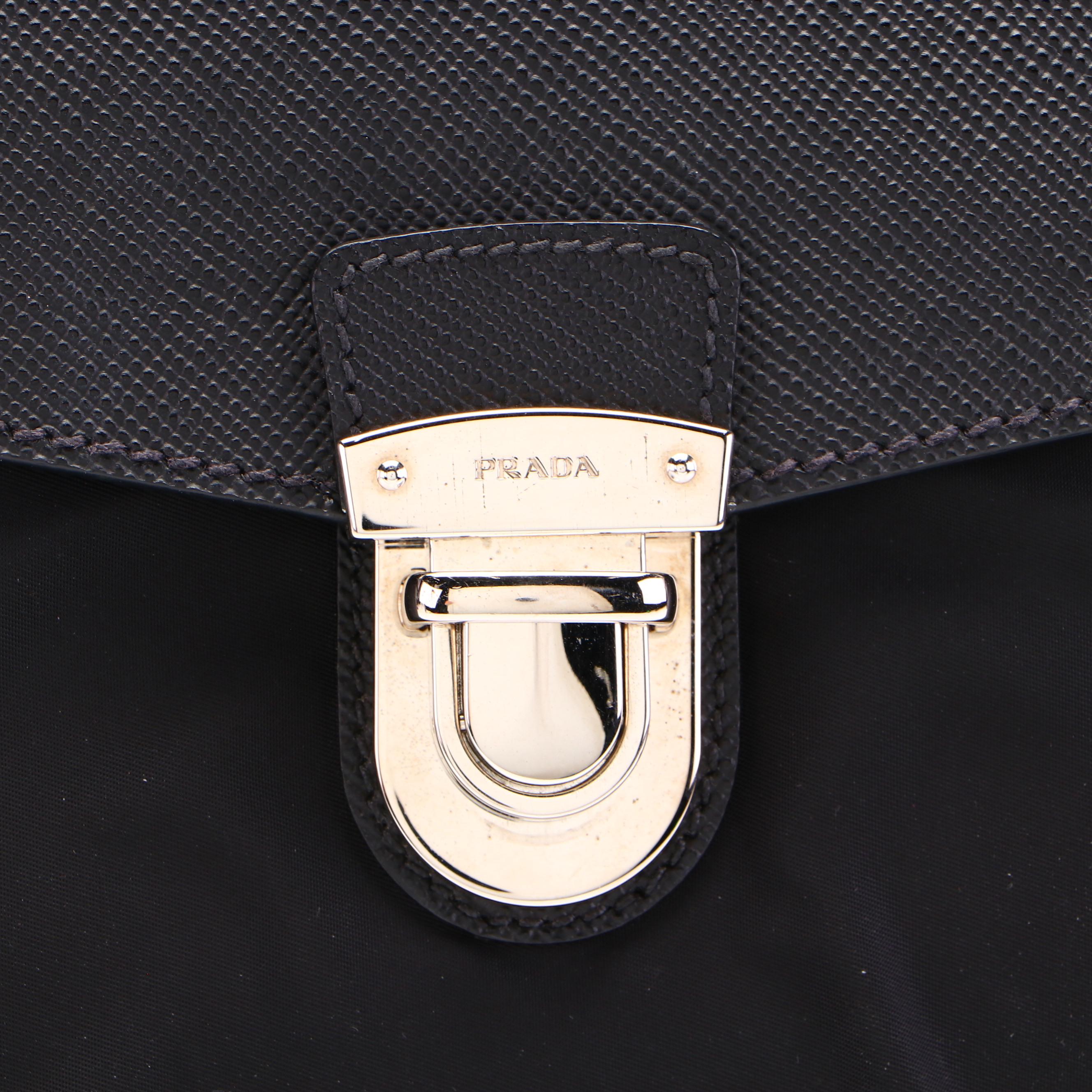 Prada Portfolio with Push Lock in Black Tessuto Nylon and Saffiano Leather
