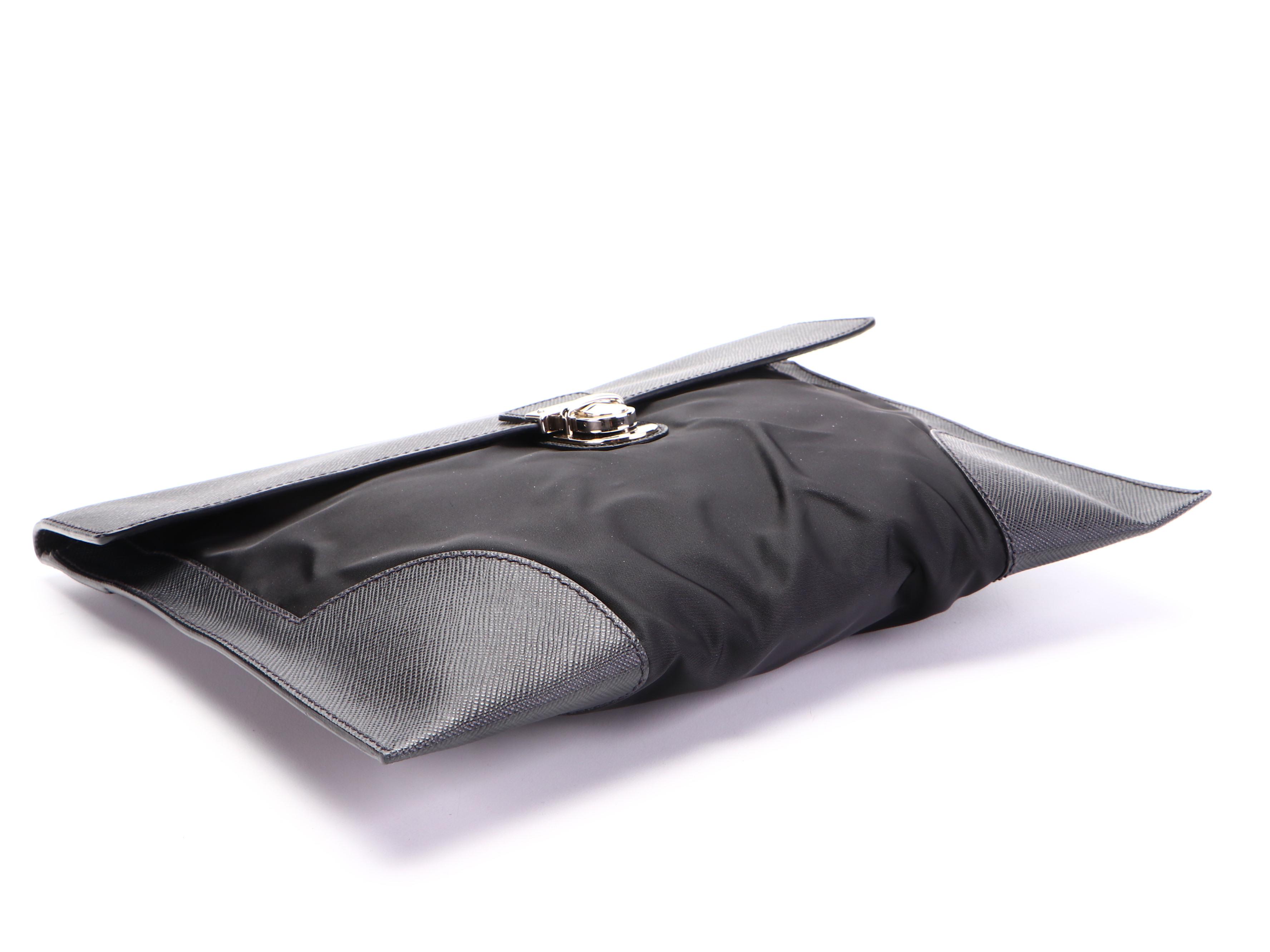 Prada Portfolio with Push Lock in Black Tessuto Nylon and Saffiano Leather