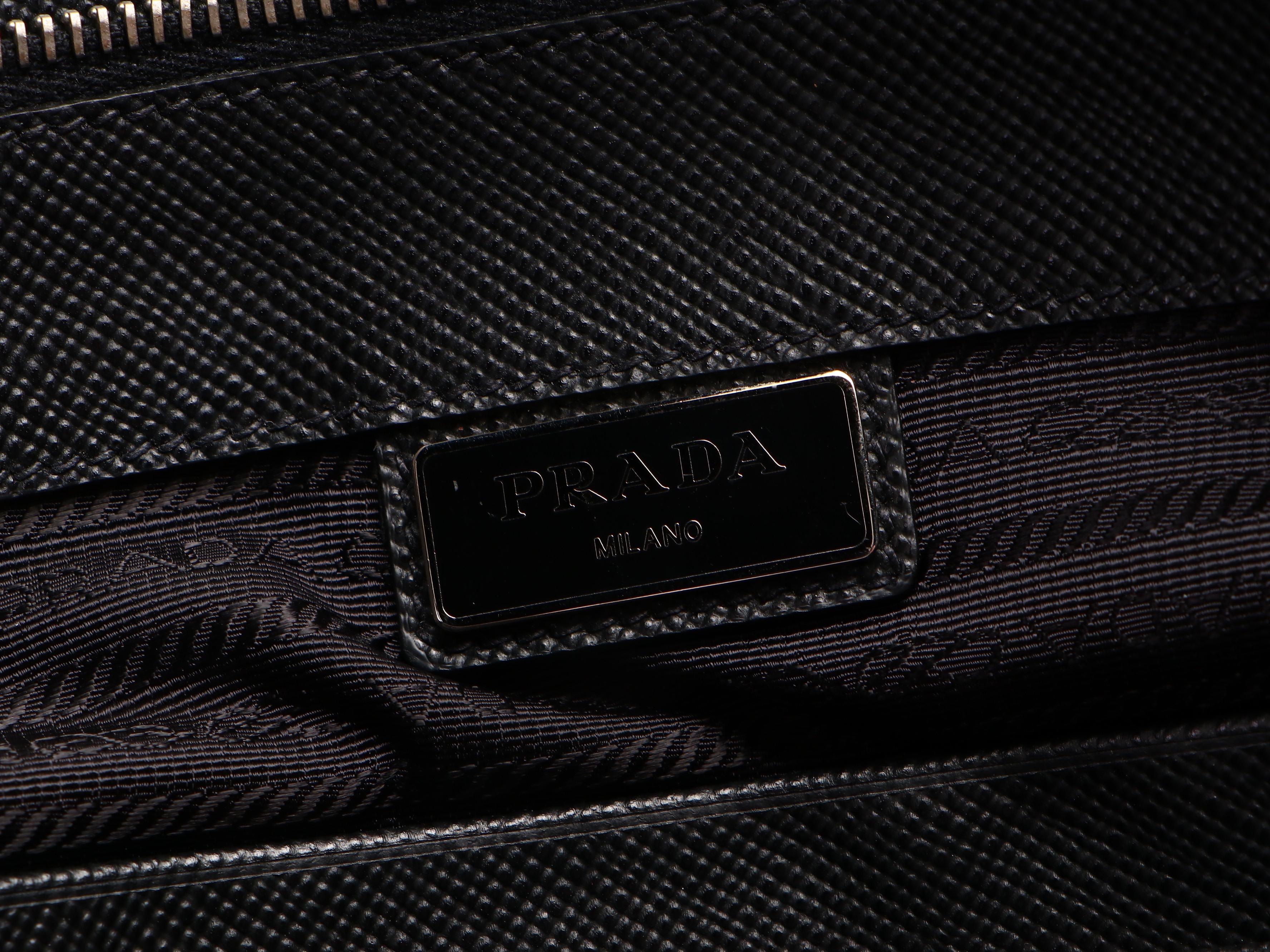 Prada Portfolio with Push Lock in Black Tessuto Nylon and Saffiano Leather