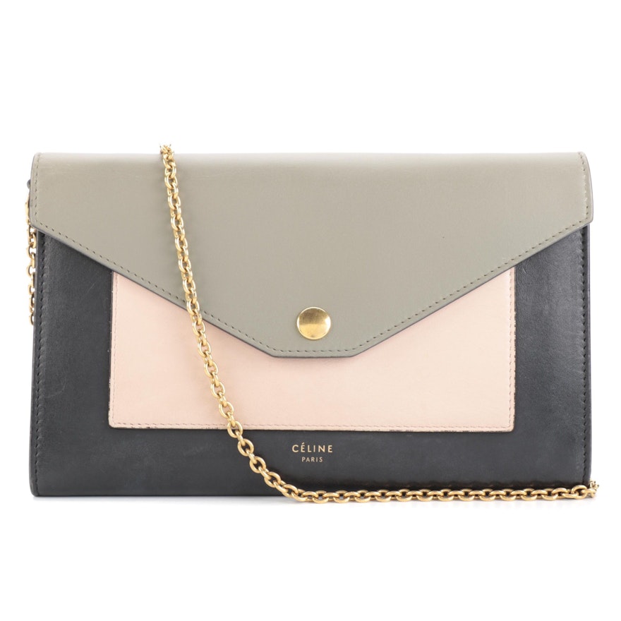 Céline Pocket Envelope Wallet on Chain in Tricolor Leather