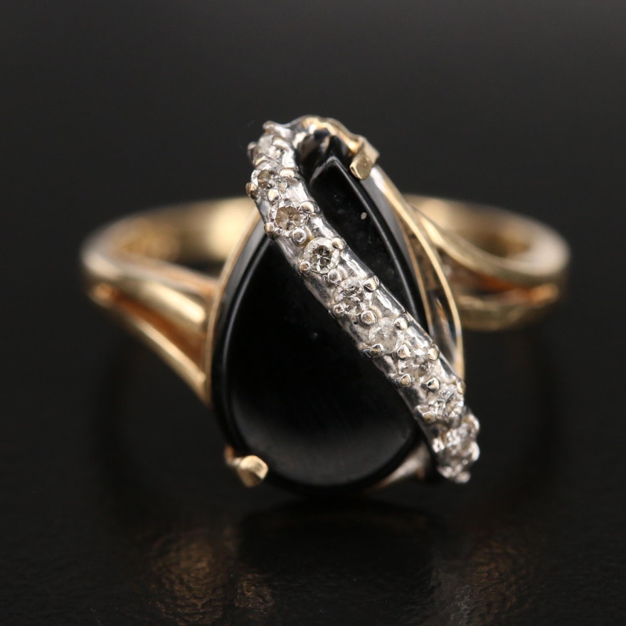 14K Black Onyx and Diamond Ring