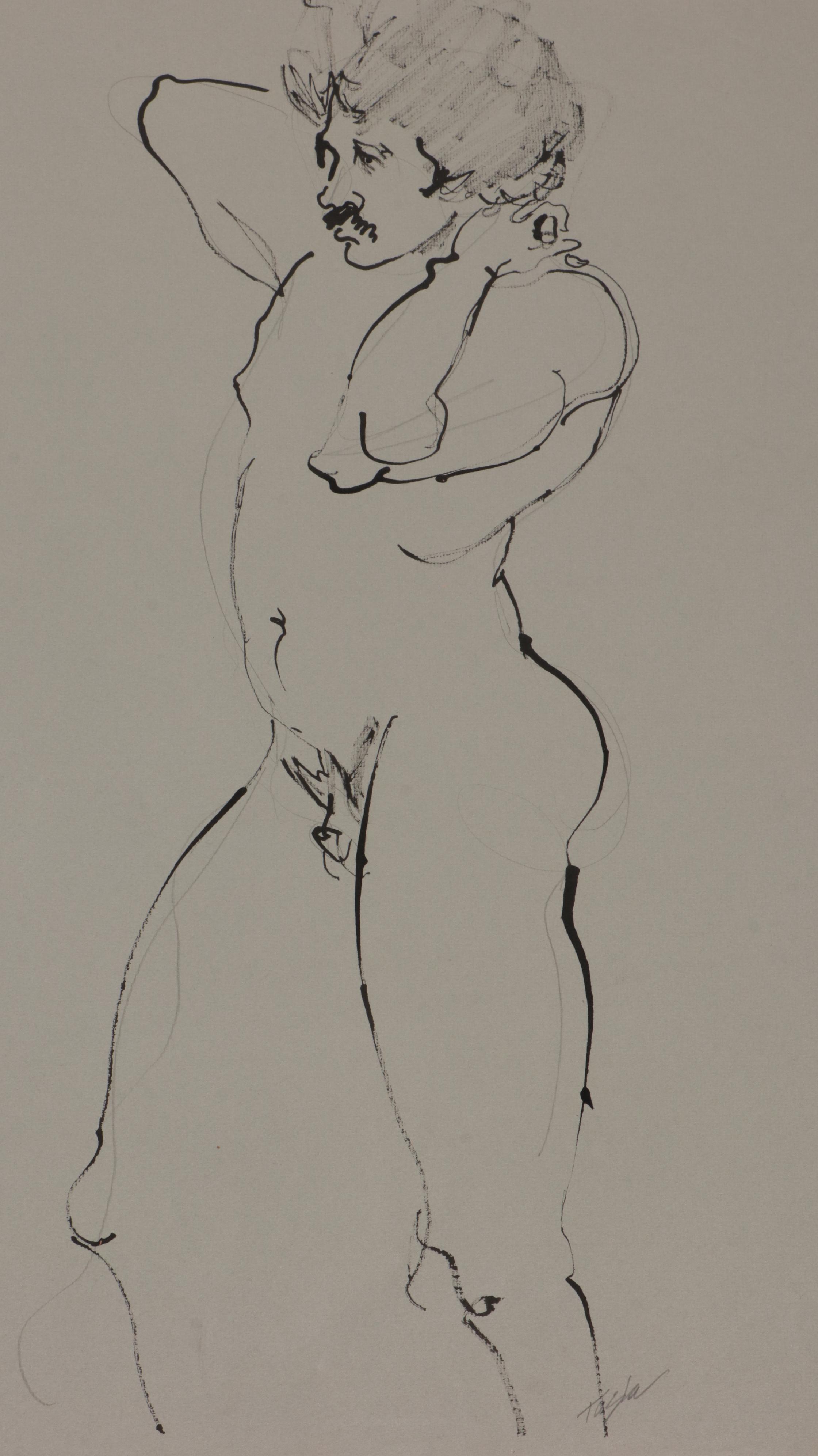 John Tuska Figural Nude Ink Drawings, Late 20th Century