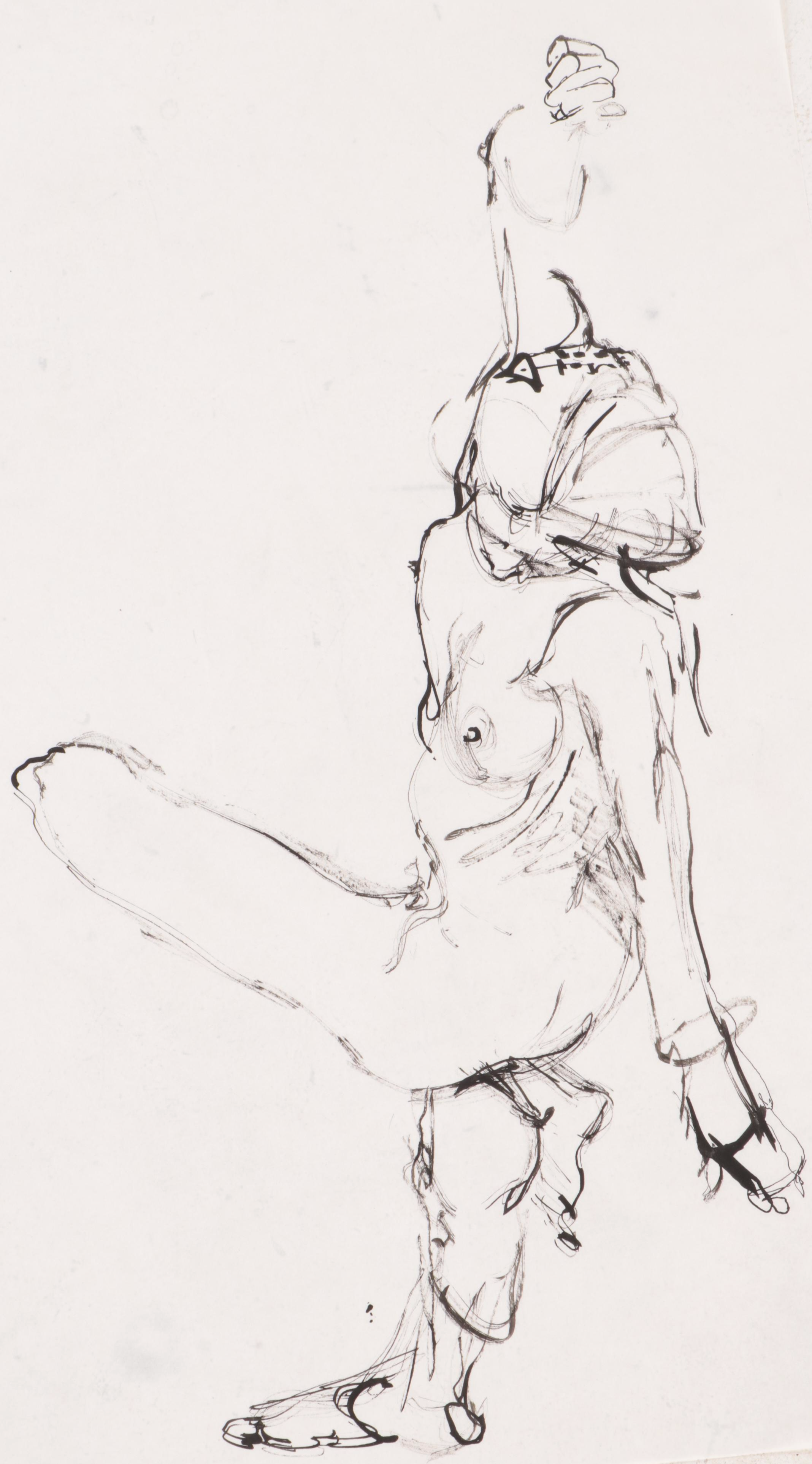 John Tuska Figural Nude Ink Drawings, Late 20th Century