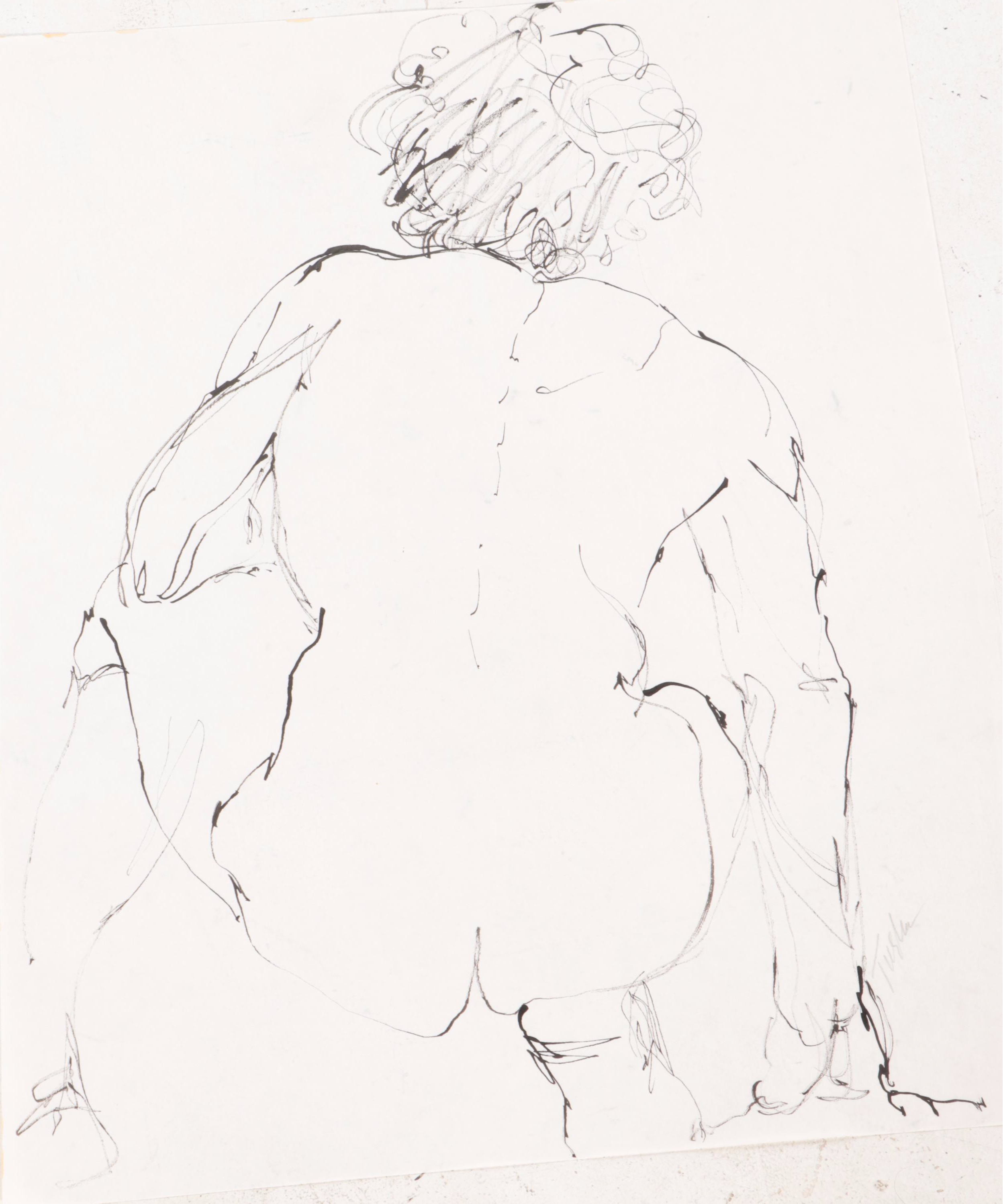 John Tuska Figural Nude Ink Drawings, Late 20th Century