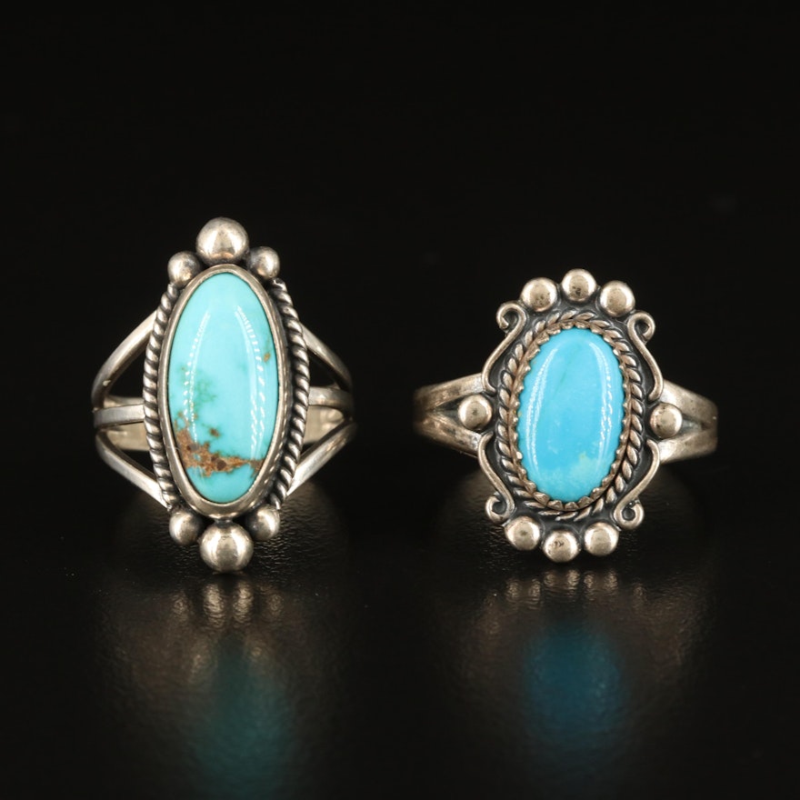 Signed Sterling Turquoise Oval Rings Featuring Bell Trading