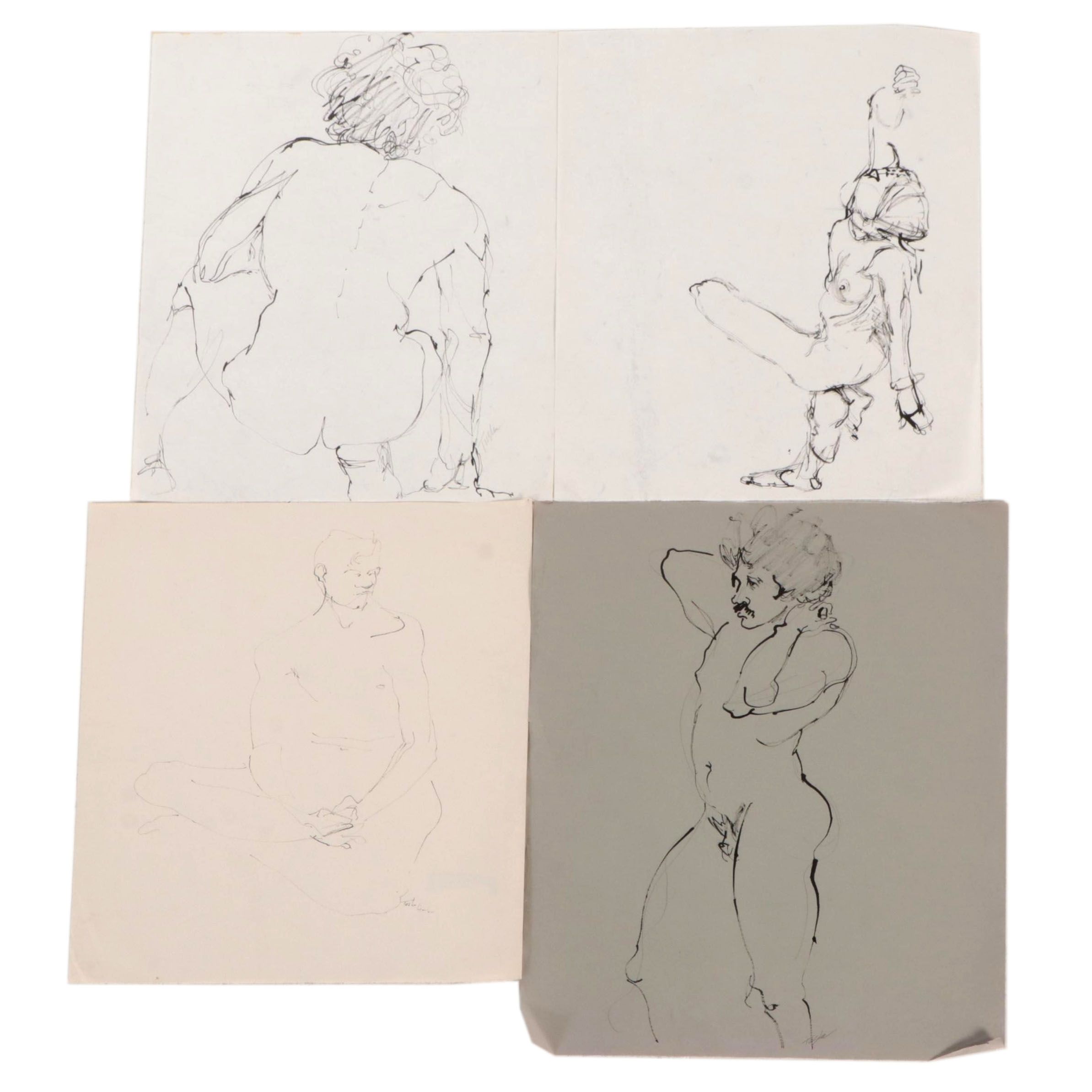 John Tuska Figural Nude Ink Drawings, Late 20th Century
