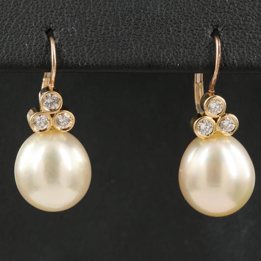 18K Pearl and 0.36 CTW Diamond Drop Earrings