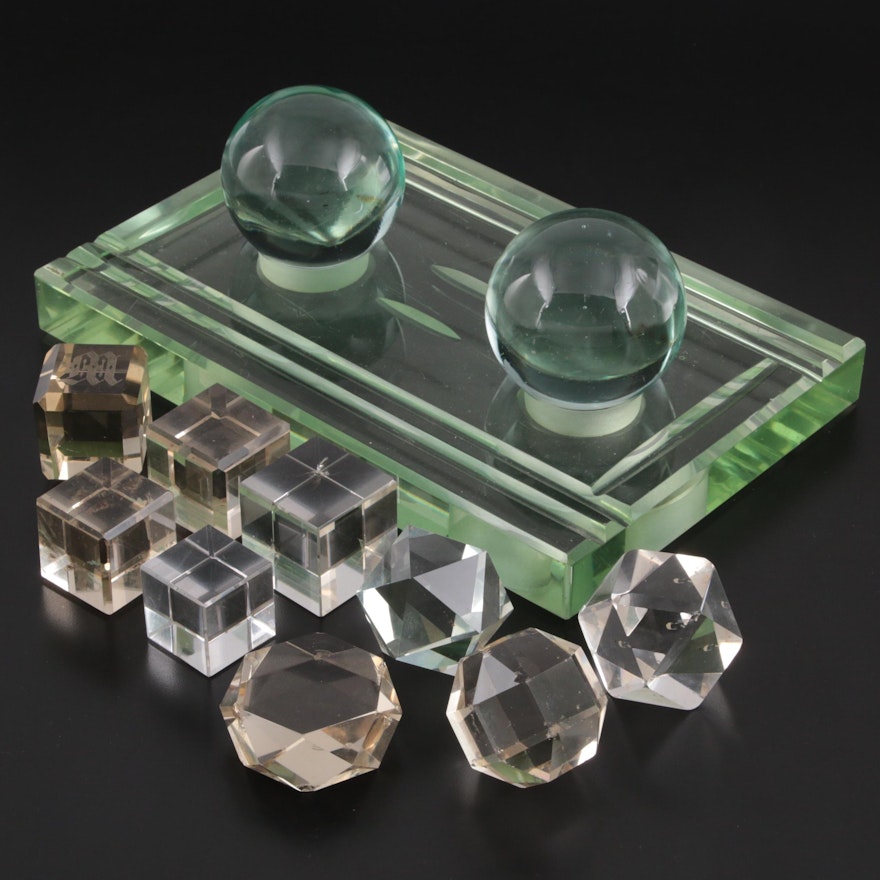 Cut Glass Pen Organizer and Cut Glass Paperweights