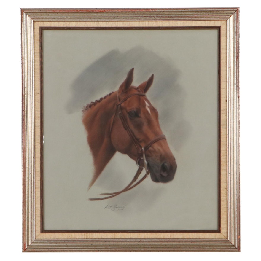 Scott Griswold Pastel Drawing of Horse Portrait, 1977