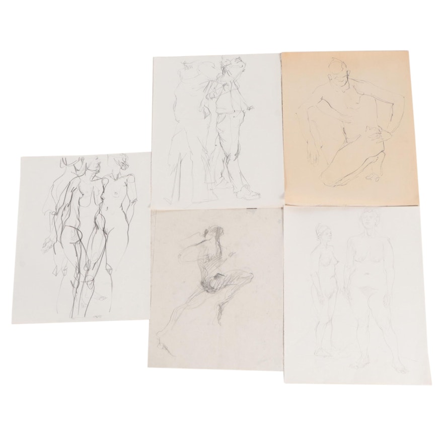 John Tuska Figural Nude Graphite and Charcoal Drawings, Late 20th Century