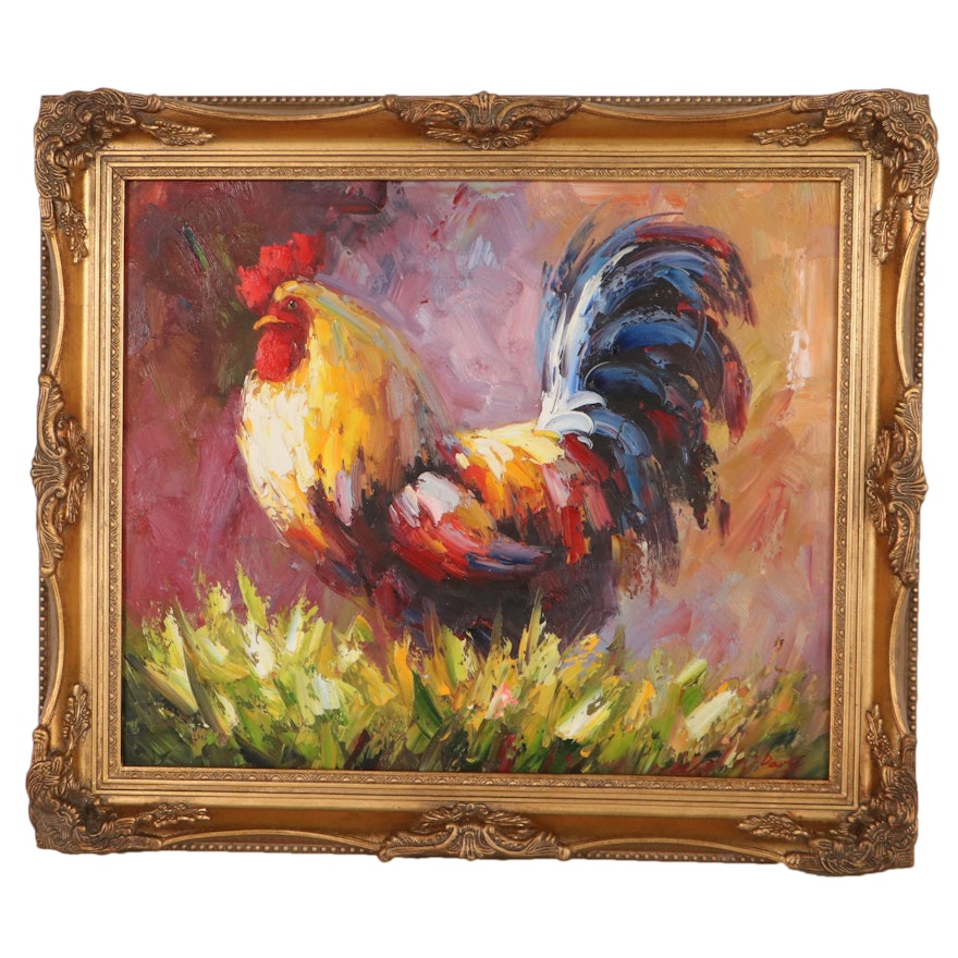 Oil Painting of Rooster, 21st Century