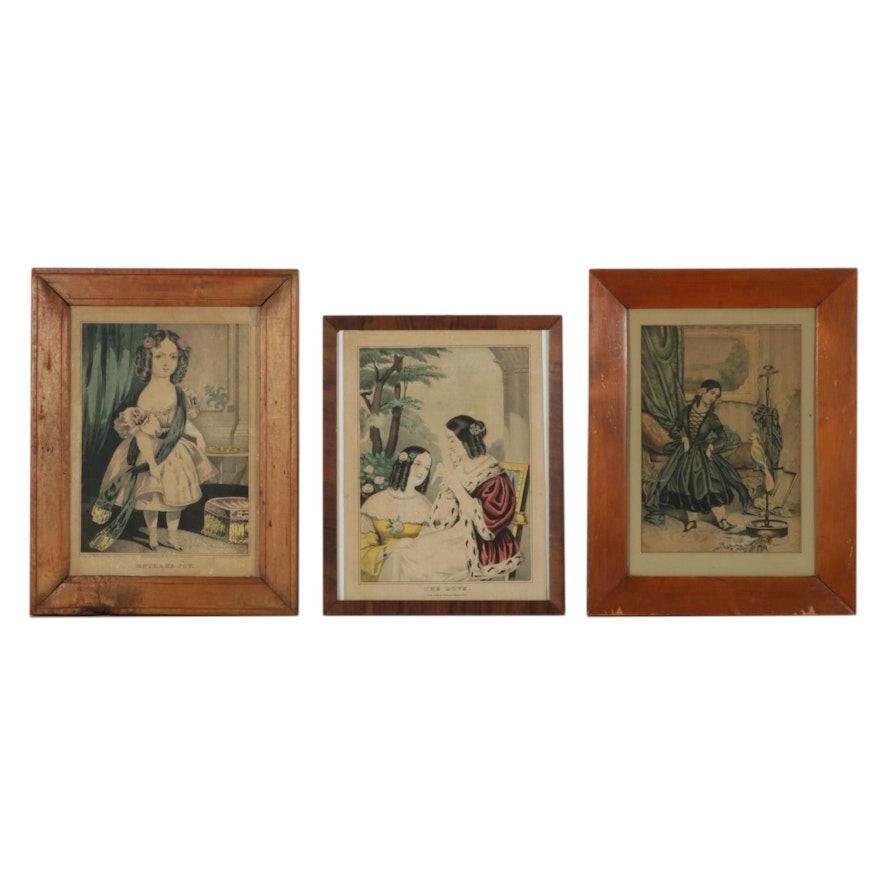 Hand-Colored Portrait Lithographs, Mid-Late 19th Century