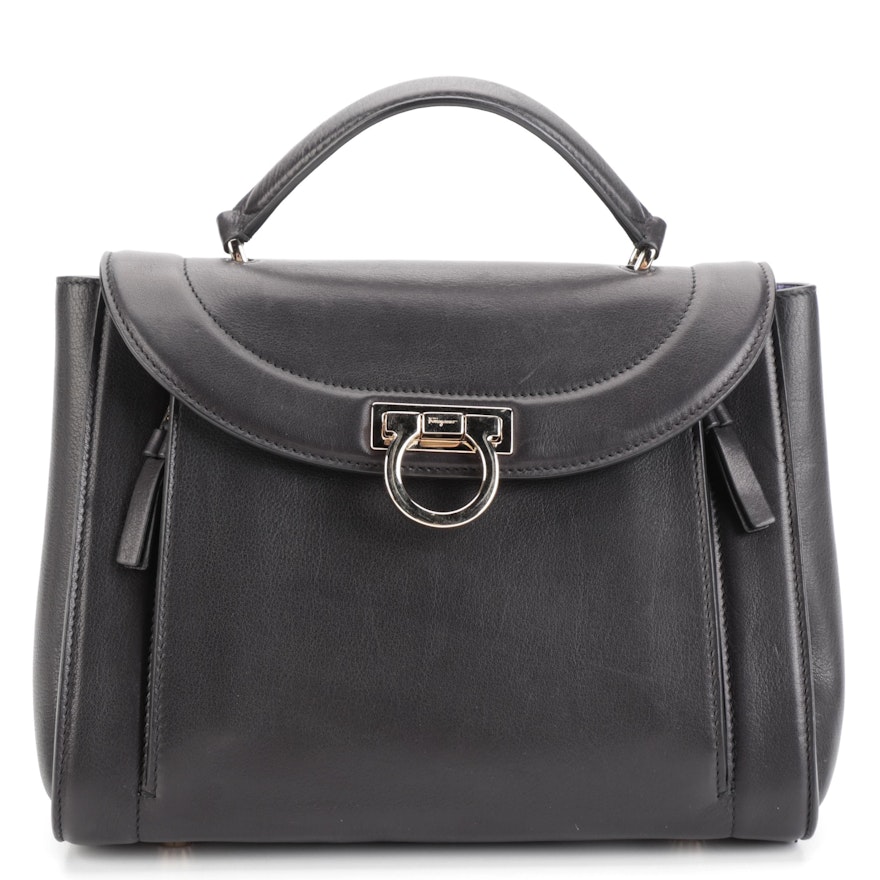 Salvatore Ferragamo Sofia Rainbow Small Saddle Bag in Black Leather