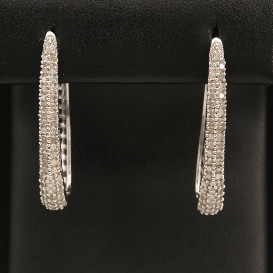 Sterling 1.01 CTW Diamond Elongated Hoop Earrings