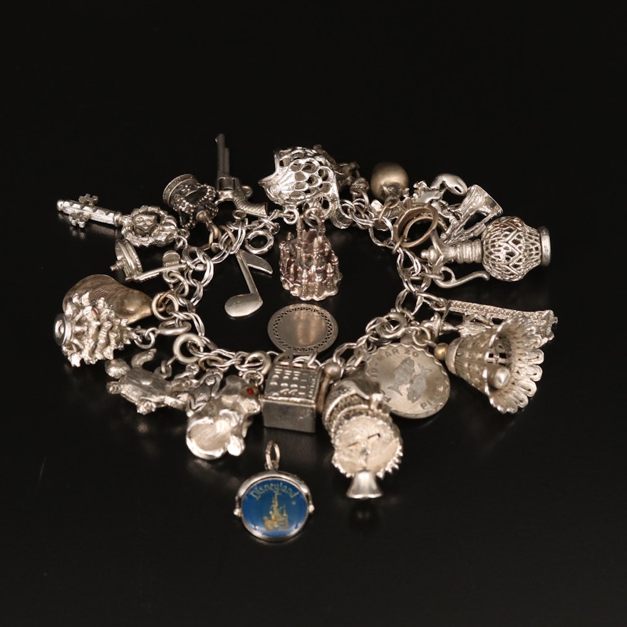 Sterling Charm Bracelet Including Disney, Rhinestone and Enamel