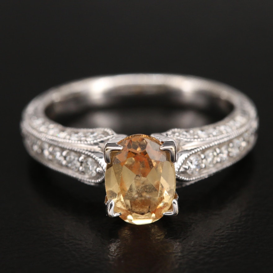 18K Sapphire and Diamond Ring with Milgrain Detail