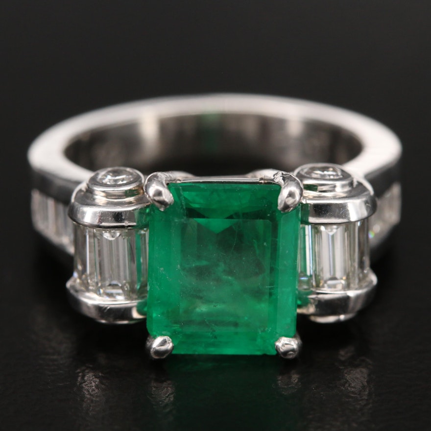 Platinum 2.62 CT Emerald and 1.50 CTW Diamond Ring