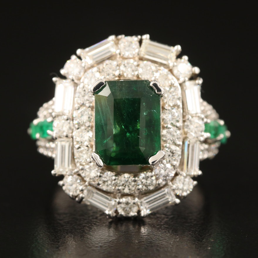 14K Emerald and 2.45 CTW Diamond Ring with 2.95 CT Center