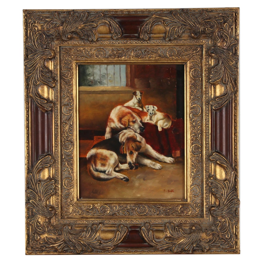 Oil Painting of Four Canines