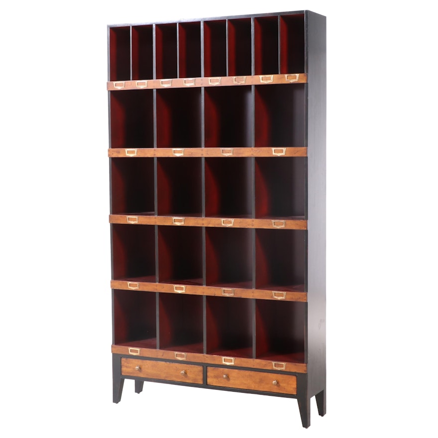 Maison Provence Ebonized & Red-Painted Hardwood Twenty Four-Compartment Bookcase