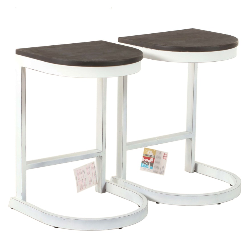 Pair of LumiSource Modernist Style Painted Metal and Wood C-Form Side Tables