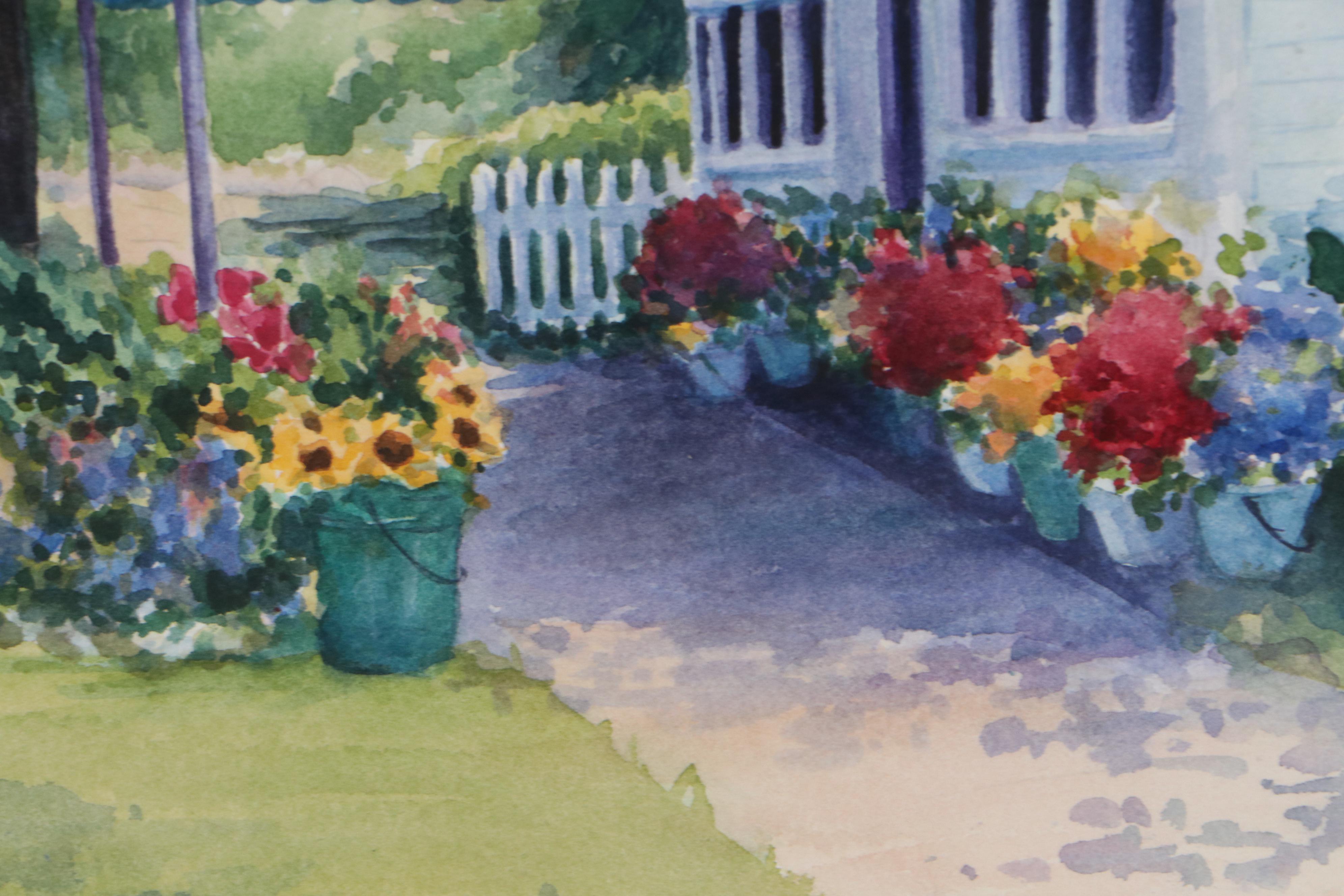 Kathy Tice Phillips Landscape Watercolor Painting of Flower Shop