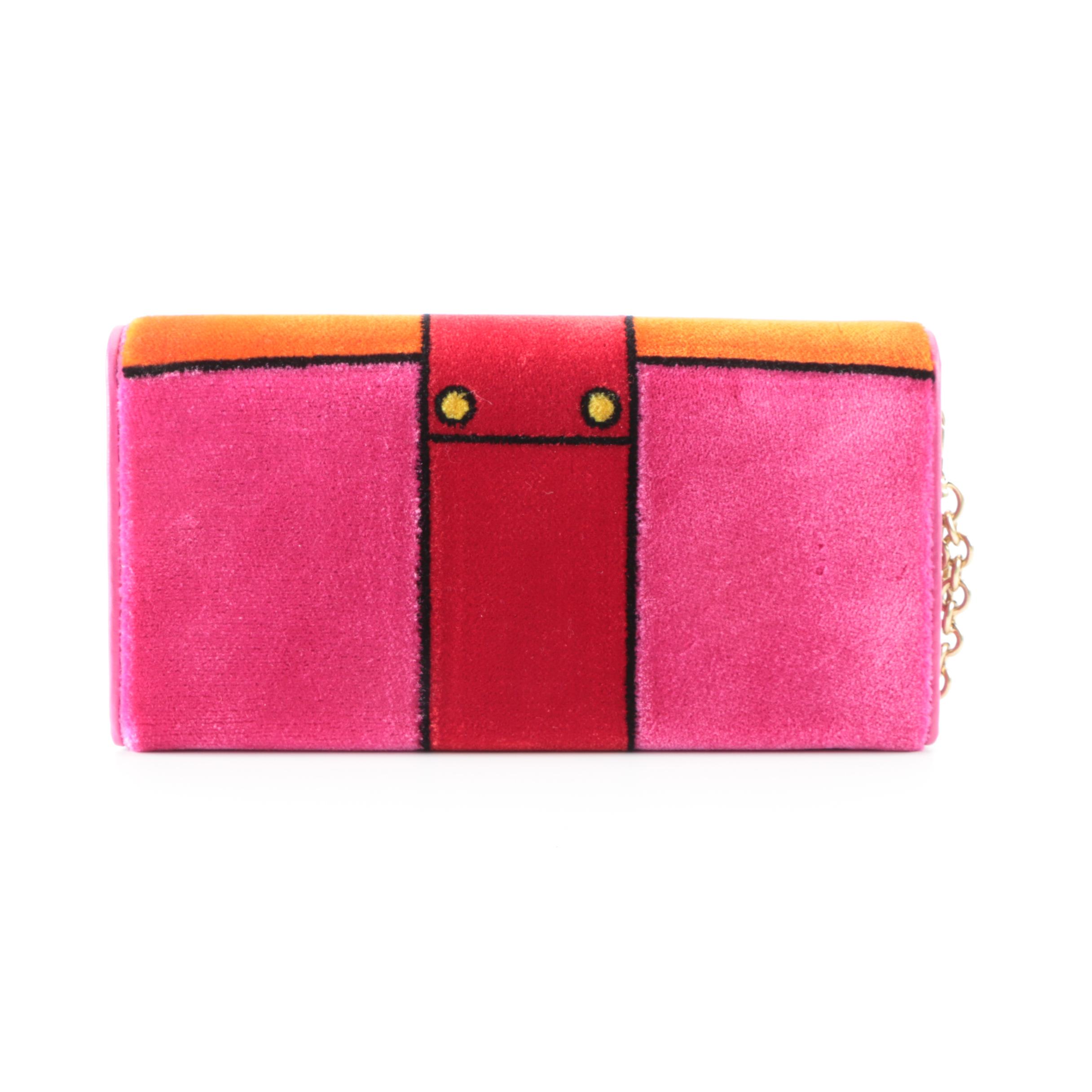 Prada Multicolor Cahier Velvet Chain Link Wristlet Wallet with Box