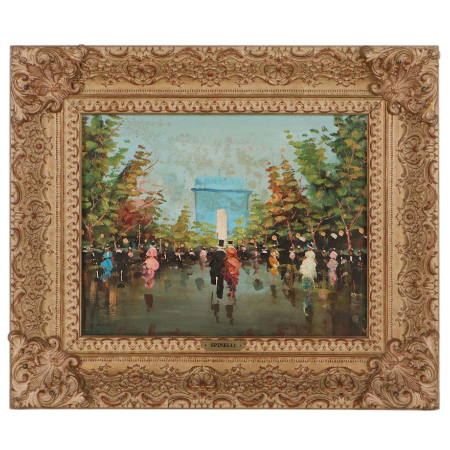 Oil Painting of Parisian Street Scene, Mid-Late 20th Century