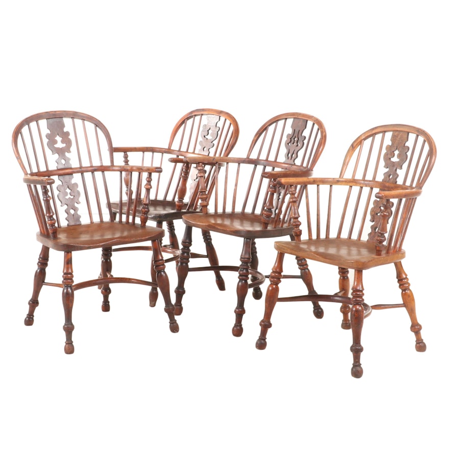 Four Welsh Elm Armchairs with Pierced Splat, Mid-19th Century