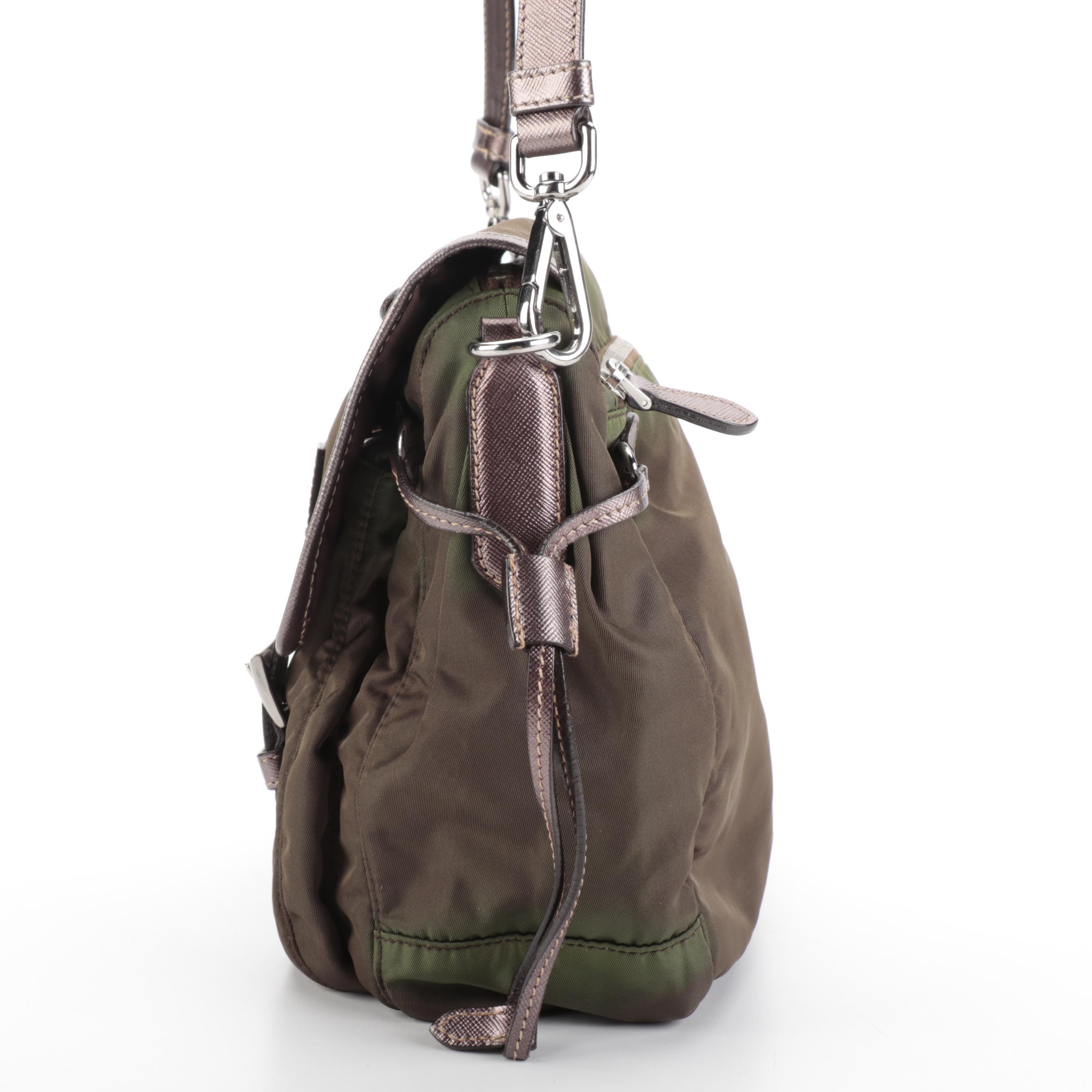 Prada Flap Front Shoulder Bag in Tessuto Nylon and Saffiano Leather