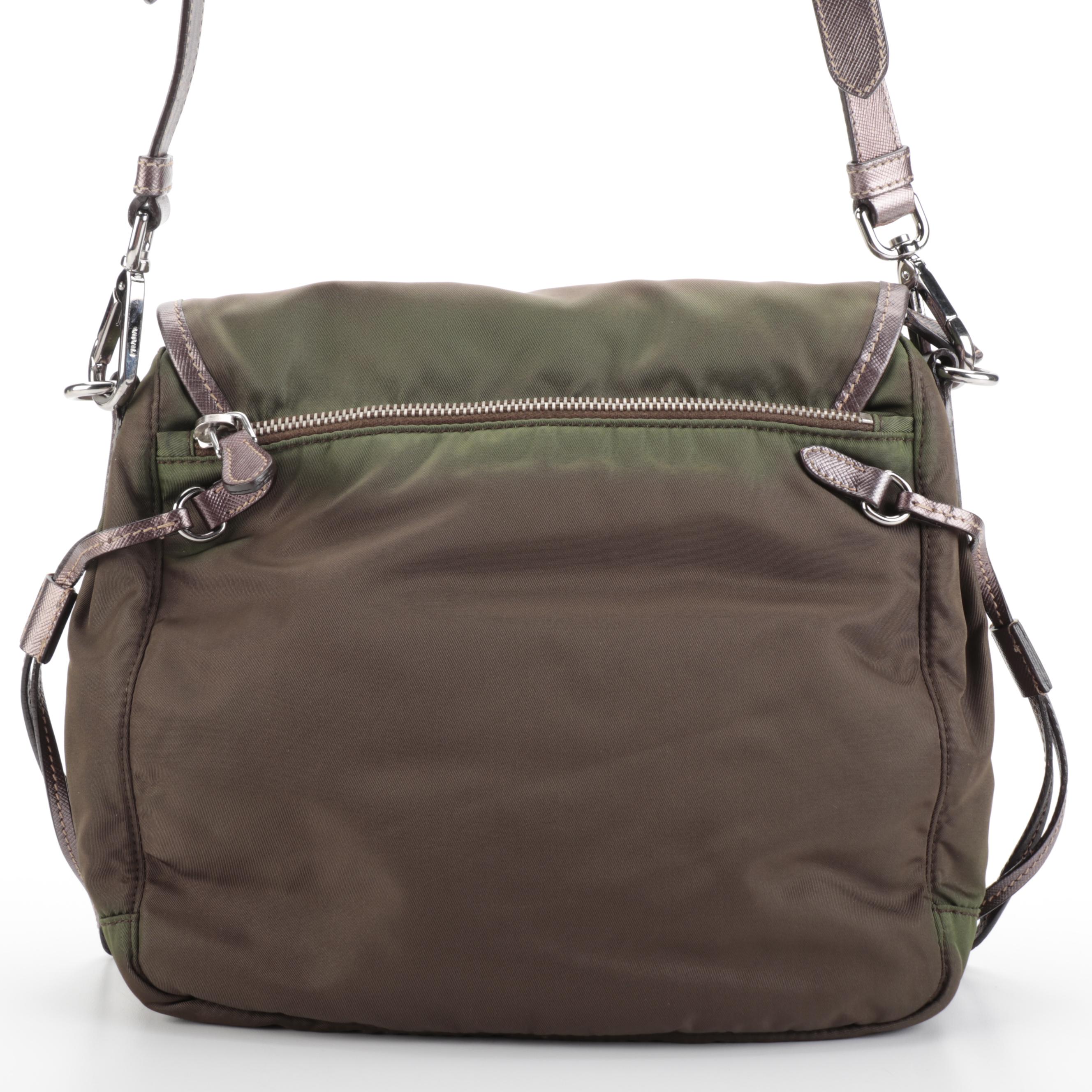 Prada Flap Front Shoulder Bag in Tessuto Nylon and Saffiano Leather