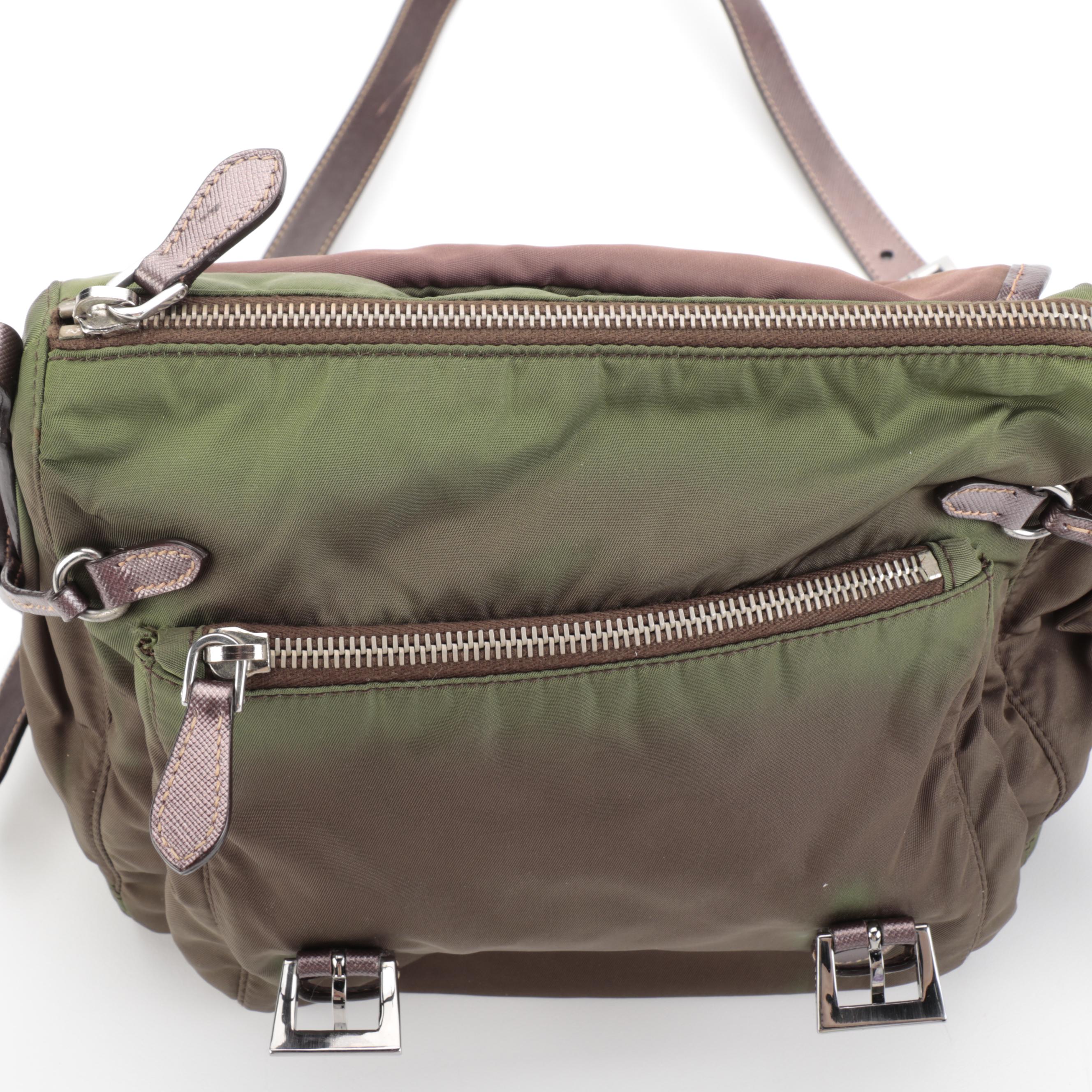 Prada Flap Front Shoulder Bag in Tessuto Nylon and Saffiano Leather