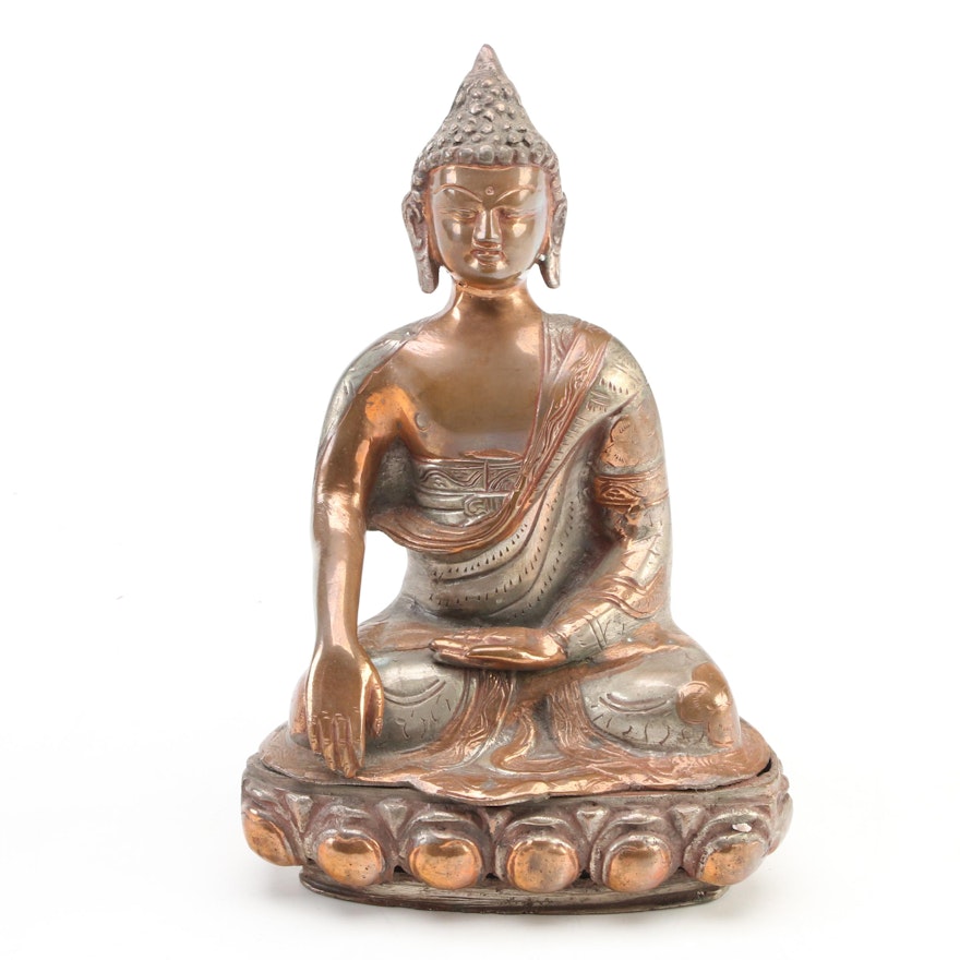 Indian Hand-Chased Copper Plated Metal Buddha Figure