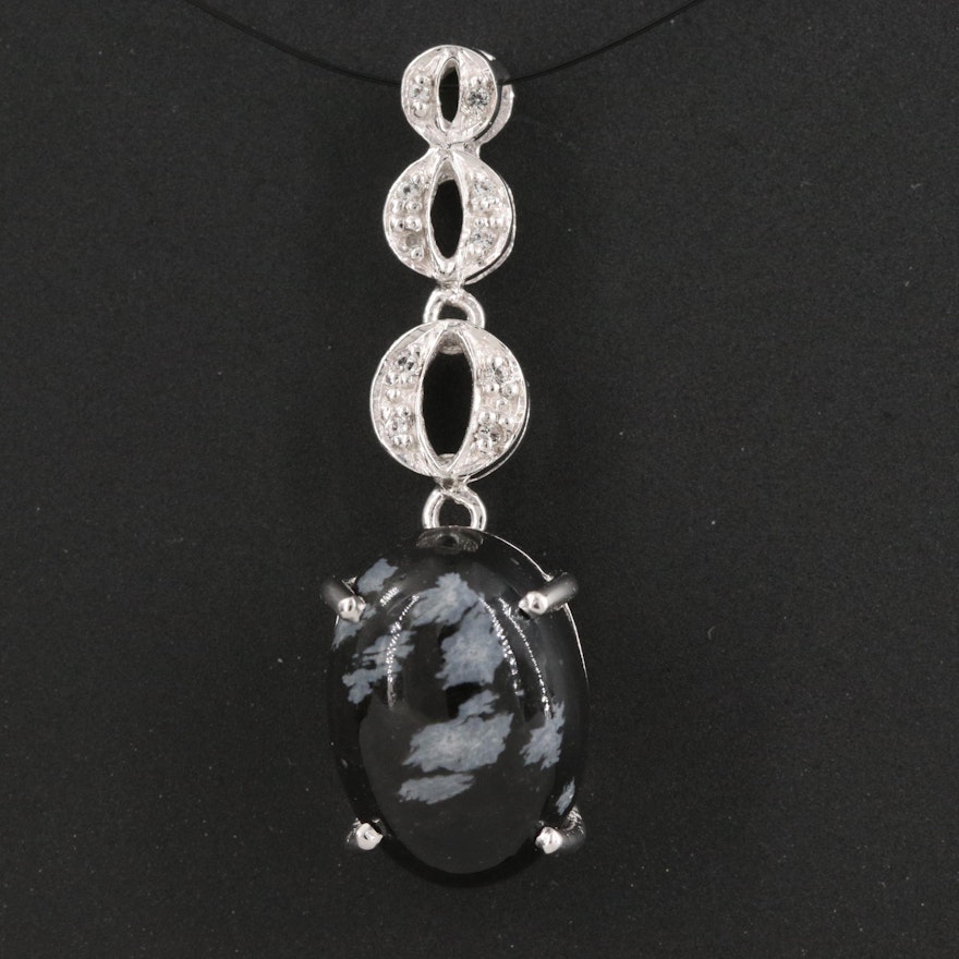 Sterling Snowflake Obsidian and Topaz Pendant