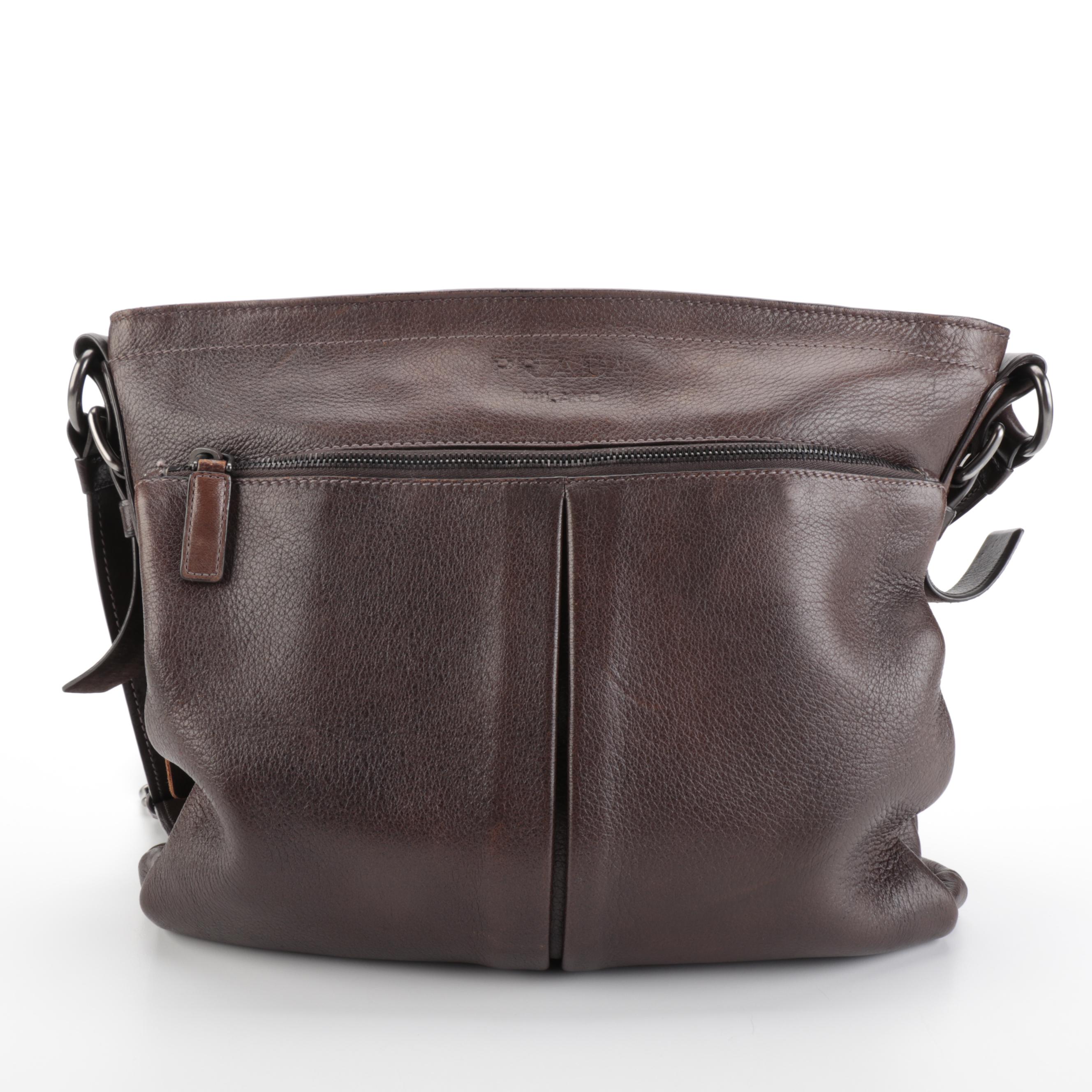 Prada Messenger Bag in Brown Grained Deerskin Leather