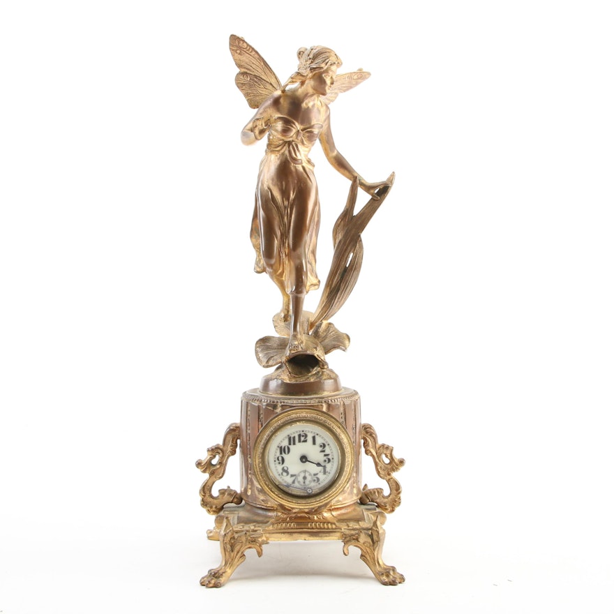 Art Nouveau Gilt Bronze Fairy Mantel Clock, Late 19th to Early 20th Century