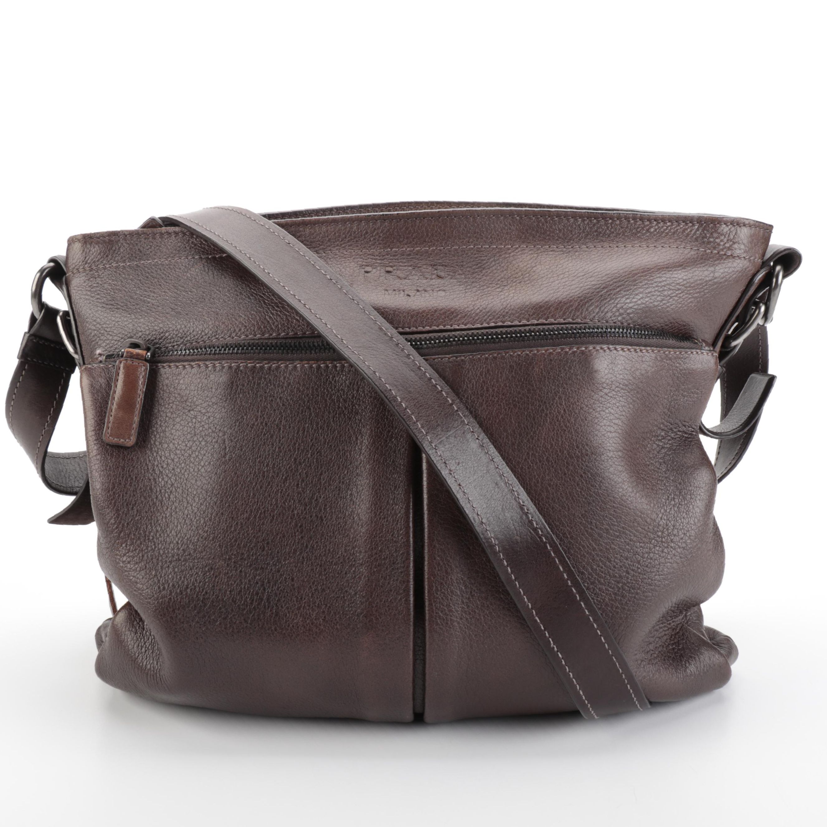 Prada Messenger Bag in Brown Grained Deerskin Leather