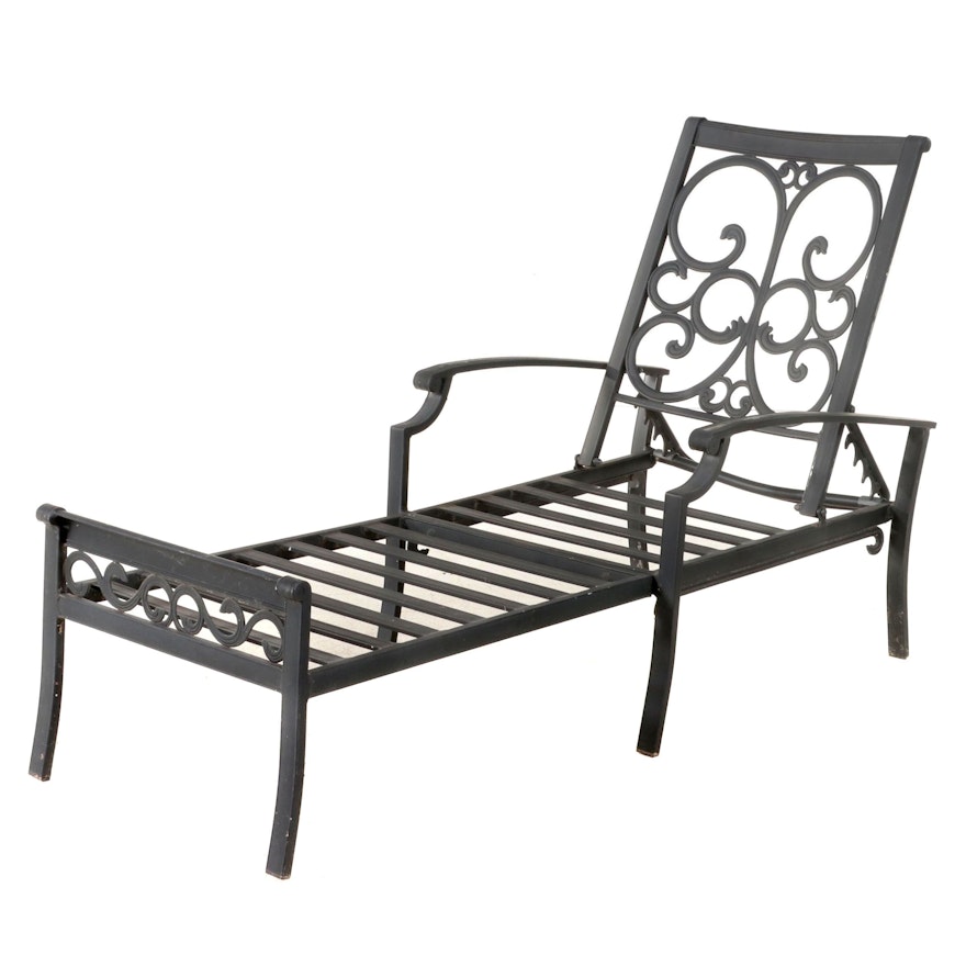 Thomasville Black-Painted and Cast Aluminum Adjustable Patio Chaise Lounge