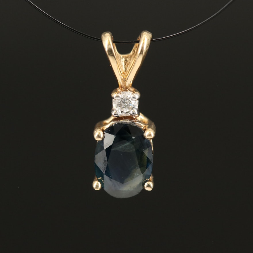 14K 1.00 CT Sapphire and Diamond Pendant